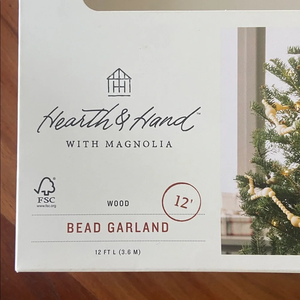 Hearth & Hand Magnolia 12’ wooden bead garland home decor holiday Christmas tree